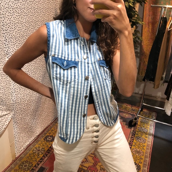 Women's Stripe Denim Vest Medium - Picture 2 of 5